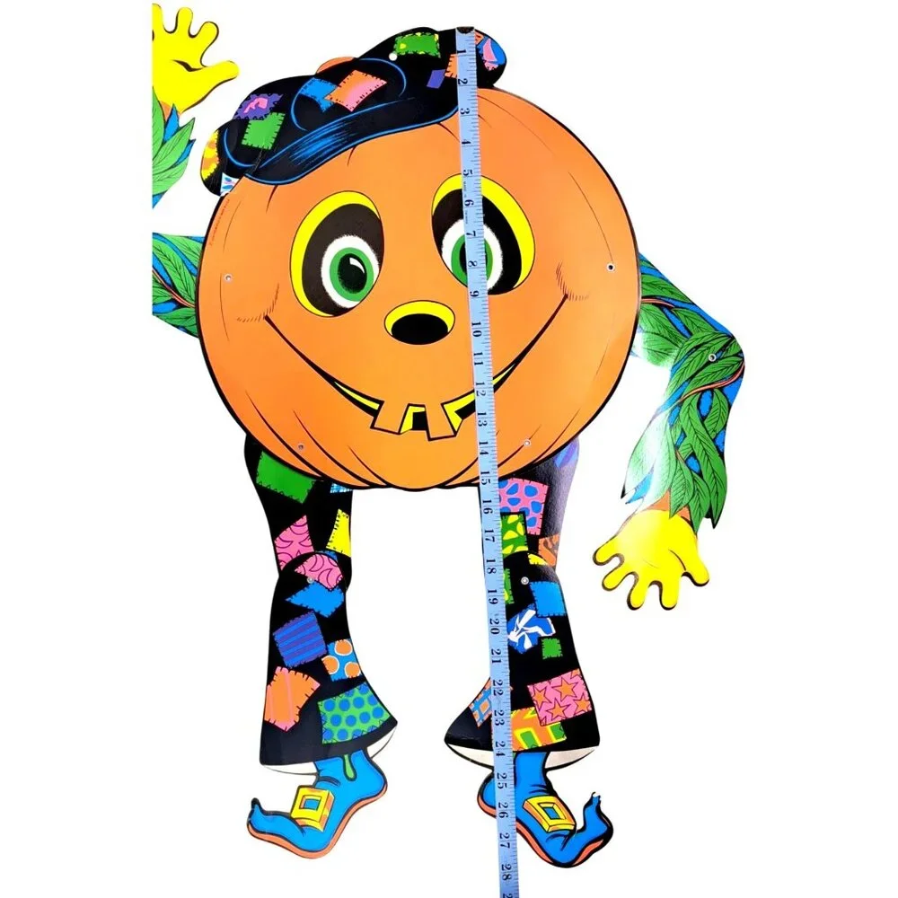 Vintage Beistle Pumpkin Halloween Decoration Hippie Jointed Diecut Glowing 1976